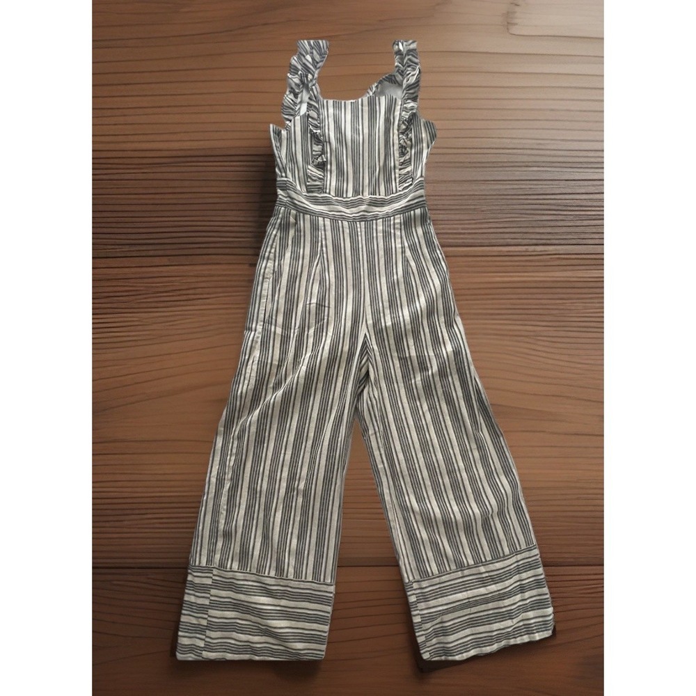 HYFVE‎ HYFVE HYFVE Linen Cotton Blend Jumpsuit Small Wide Leg Cropped Striped